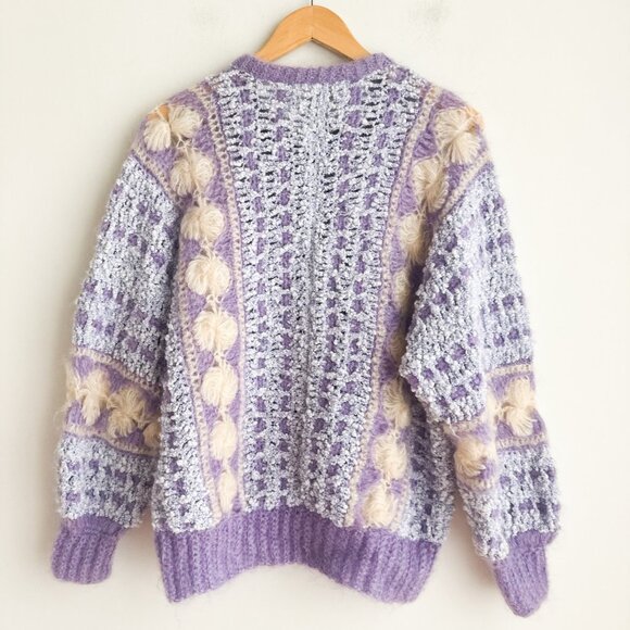 Vintage Handmade Crochet Lavender Mohair Wool Blend Crochet CArdigan M/L - Picture 6 of 7